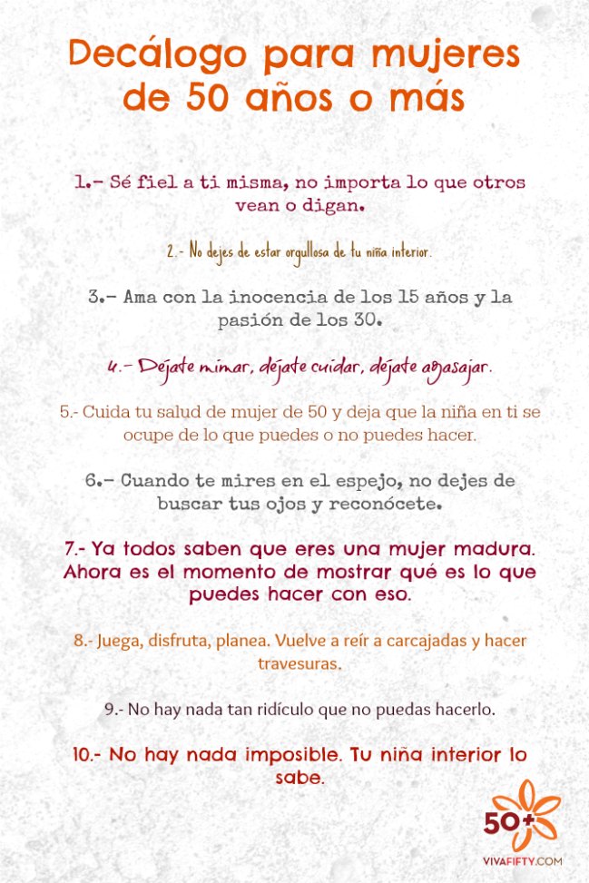 Decálogo para mujeres de 50 años o más