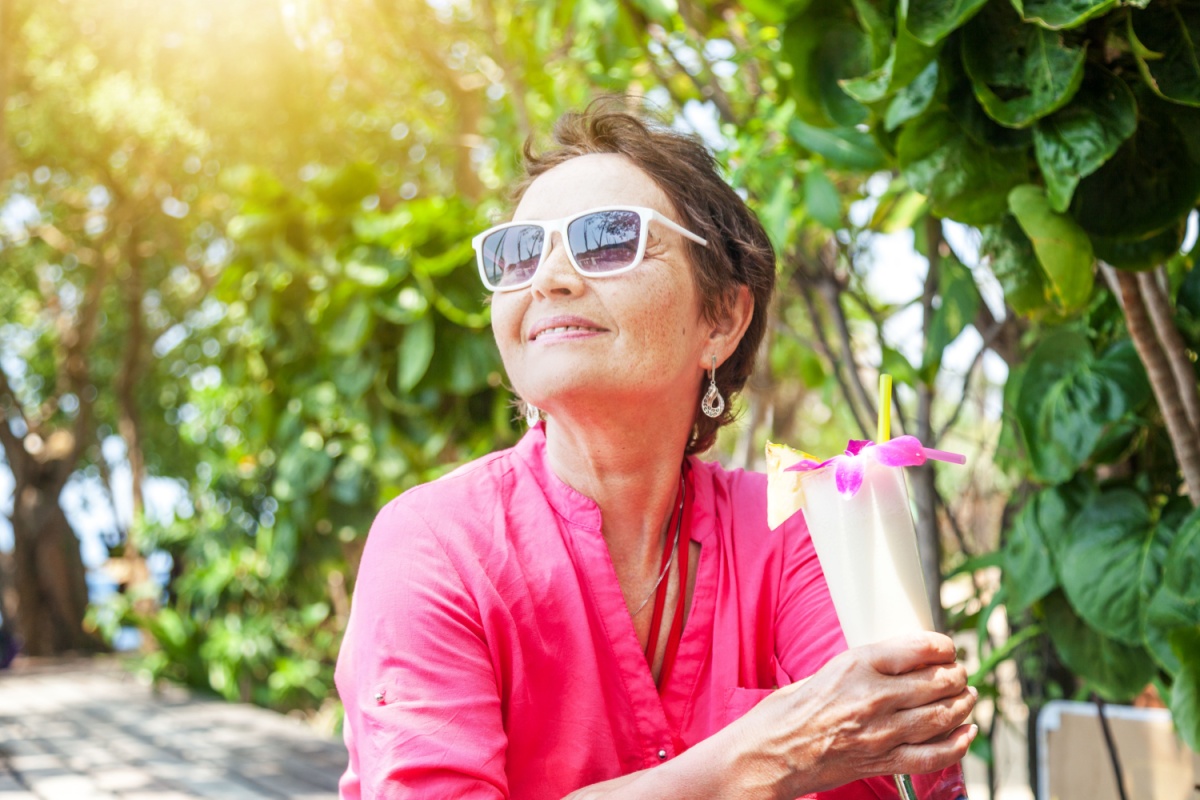 happy grandma with a drink