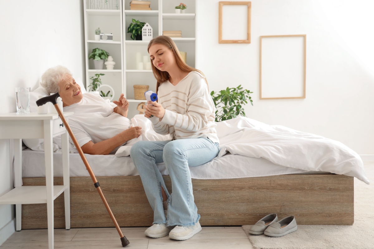 grandma in bed with her granddaughter