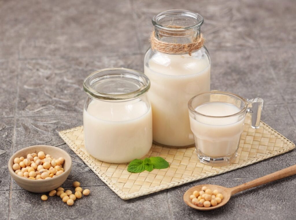 jars with soy beverages