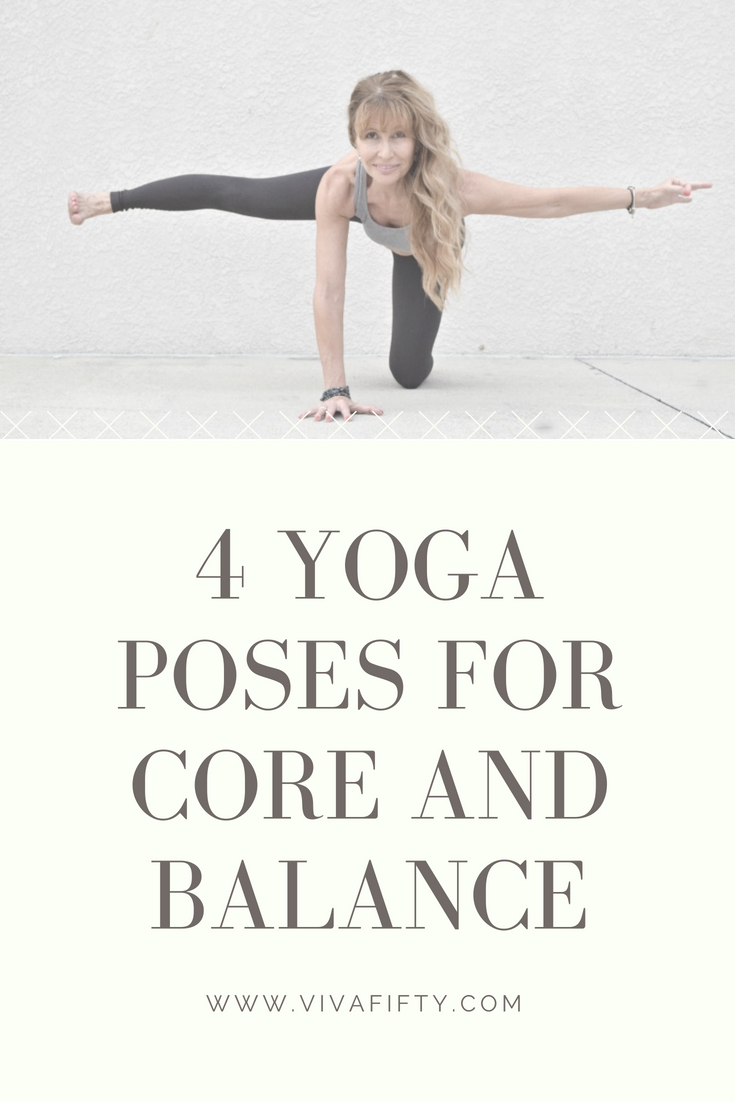 Keeping our abs and core strong becomes even more important as we age, to help support our backs and our balance. Here are four #yoga poses that will help. #core #abs #fitness #midlife