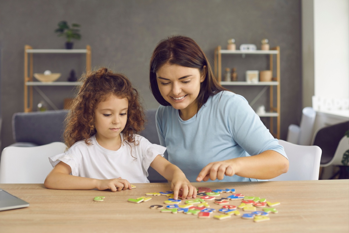 mother and daughter playing with words