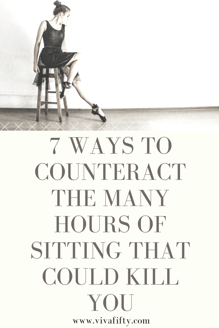 Sitting for long periods of time can be linked to a slew of healthy issues including heart disease, diabetes, high blood pressure and even cancer. Here are seven ways to counteract long hours of sitting and weave movement into your daily life! #fitness #exercise #midlife #health