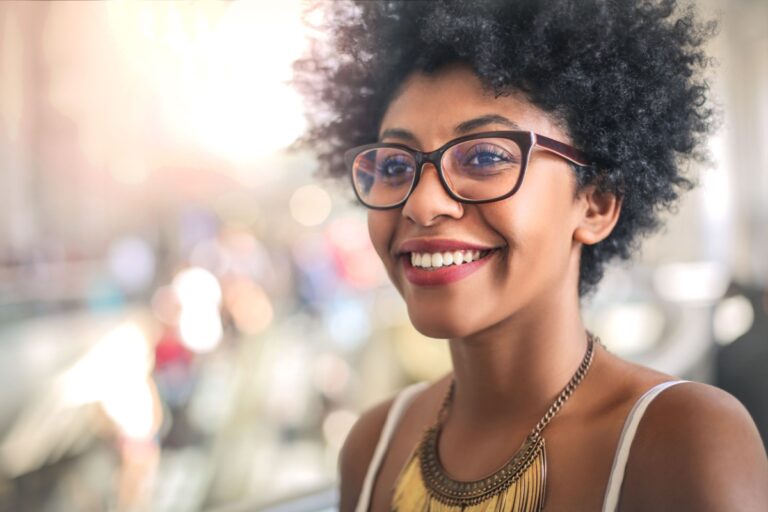 African American woman wearing glasses