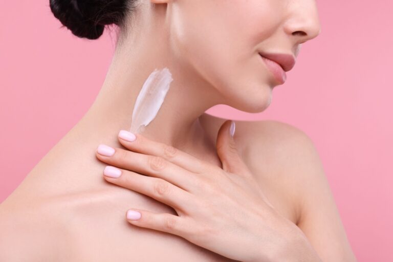 woman neck with cream
