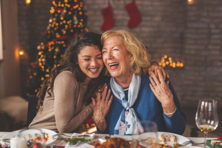 two women celebrating the holidays