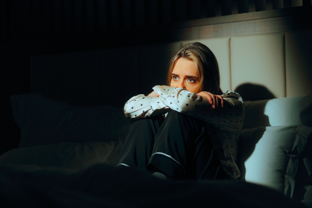 woman anxious in the dark