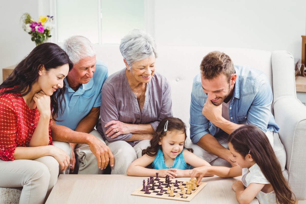 family playing chess