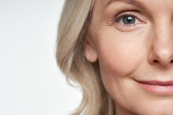 Middle aged woman, blond with blue eyes