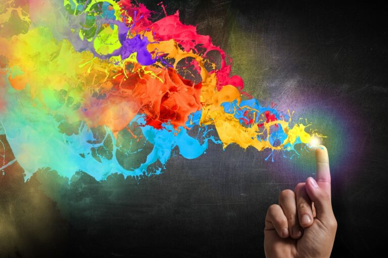 a hand and a lot of colors